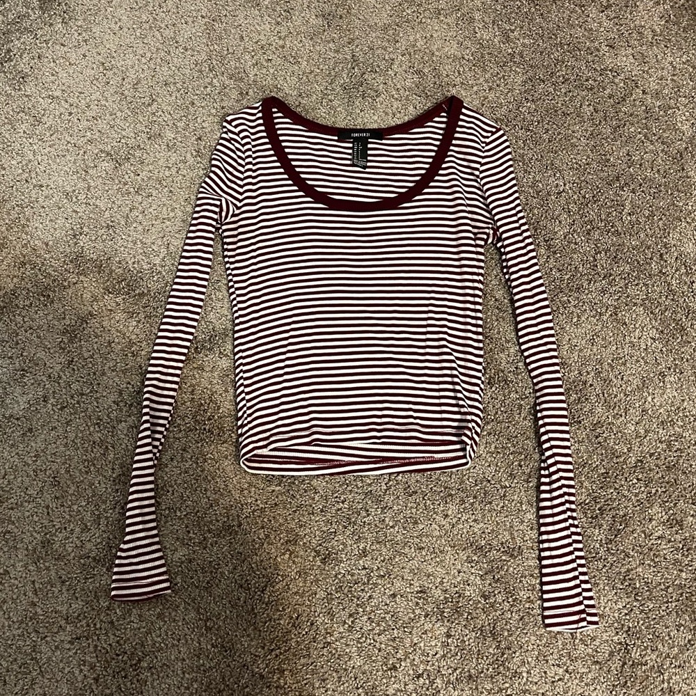 maroon and white stripped crop top